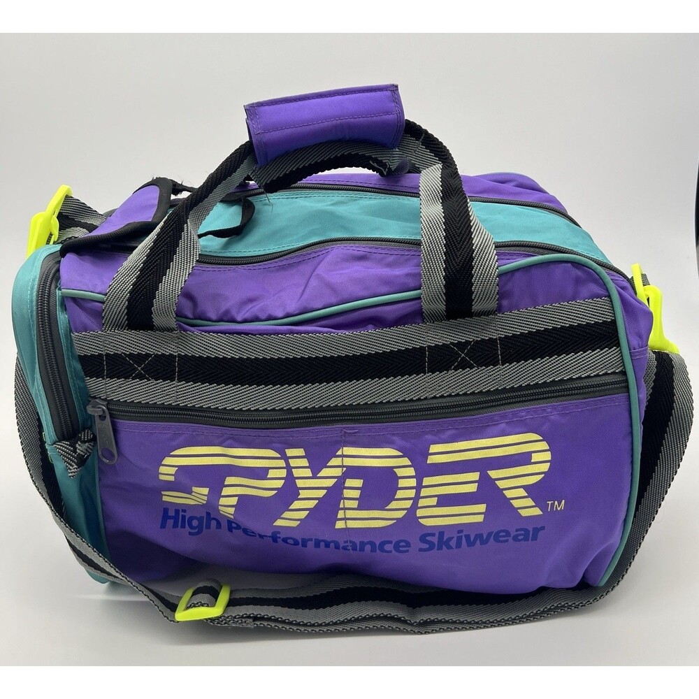 Vintage 90s Spyder High Performance Skiwear Duffel Bag Purple Neon Color Block